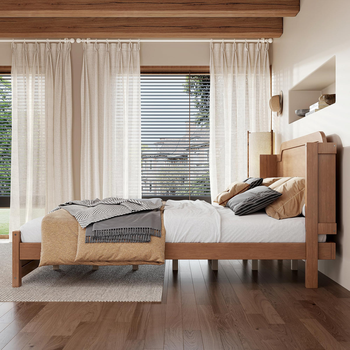 Farmhouse Rustic Solid Wood Bed Frame with Headboard