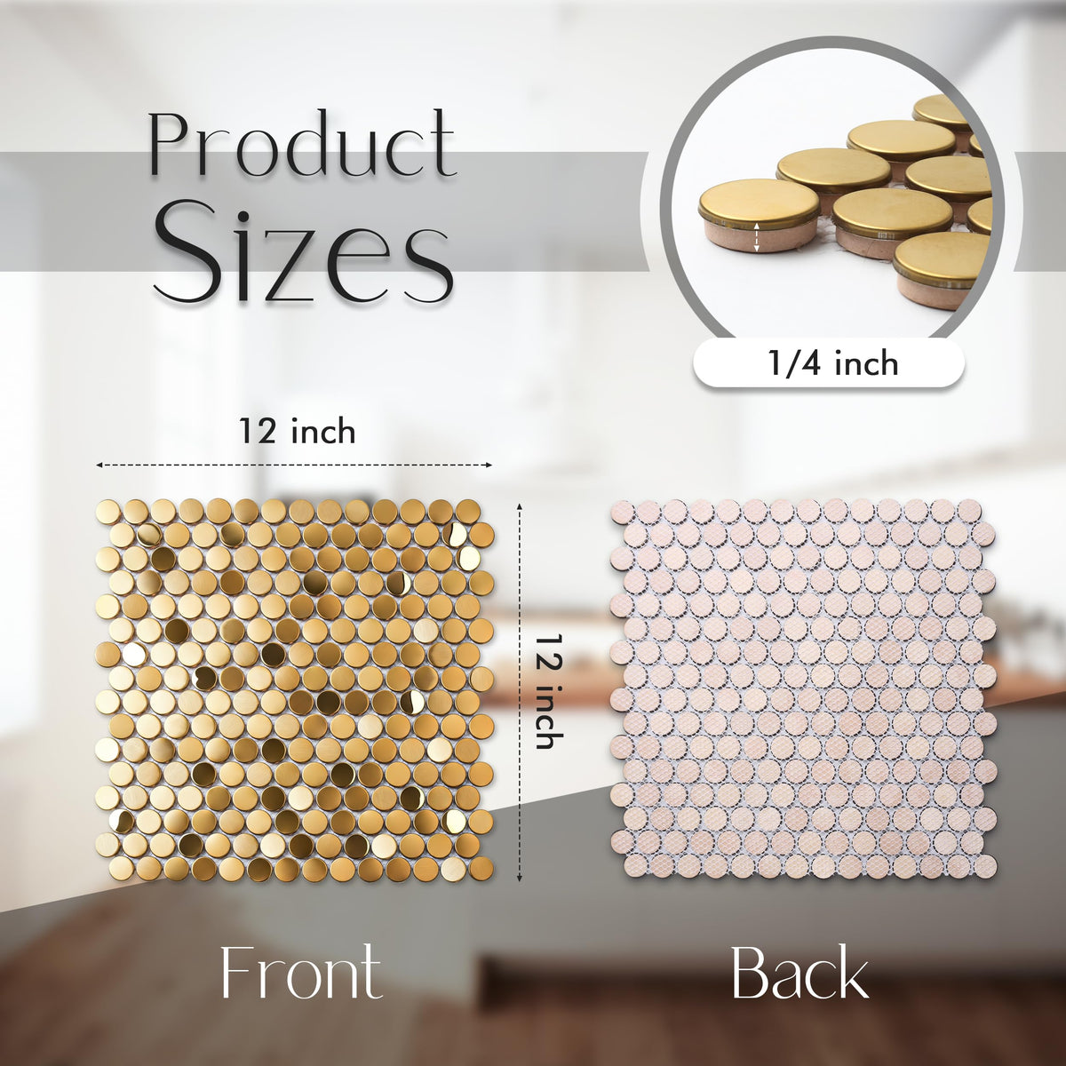 Gold Backsplash Tile Penny Round Mosaics 3/4" Golden Stainless Steel Tiles for Wall Backsplash Shower Floor (Box of 5