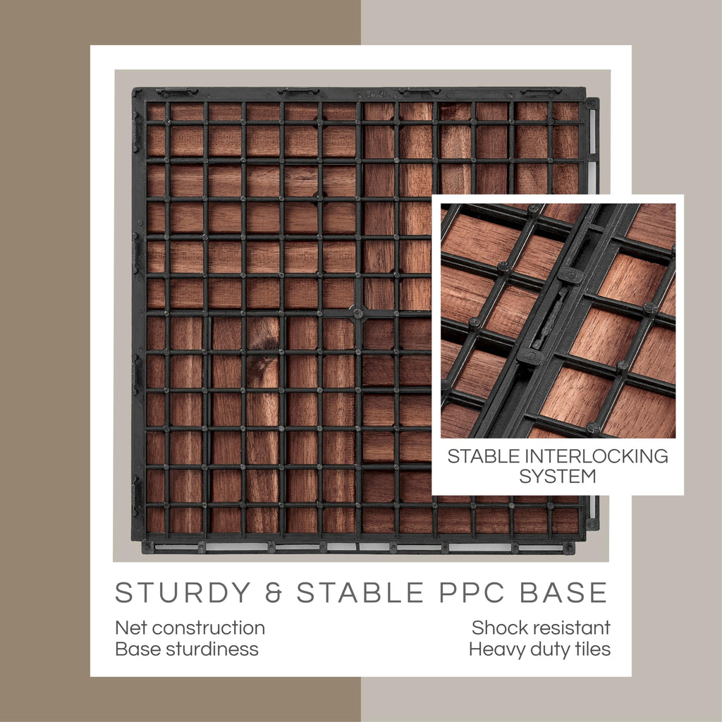 Deck Tiles, Patio Flooring - Outdoor Waterproof Acacia Wood Tiles for All Weather Use - Balcony, Backyard, Indoor &