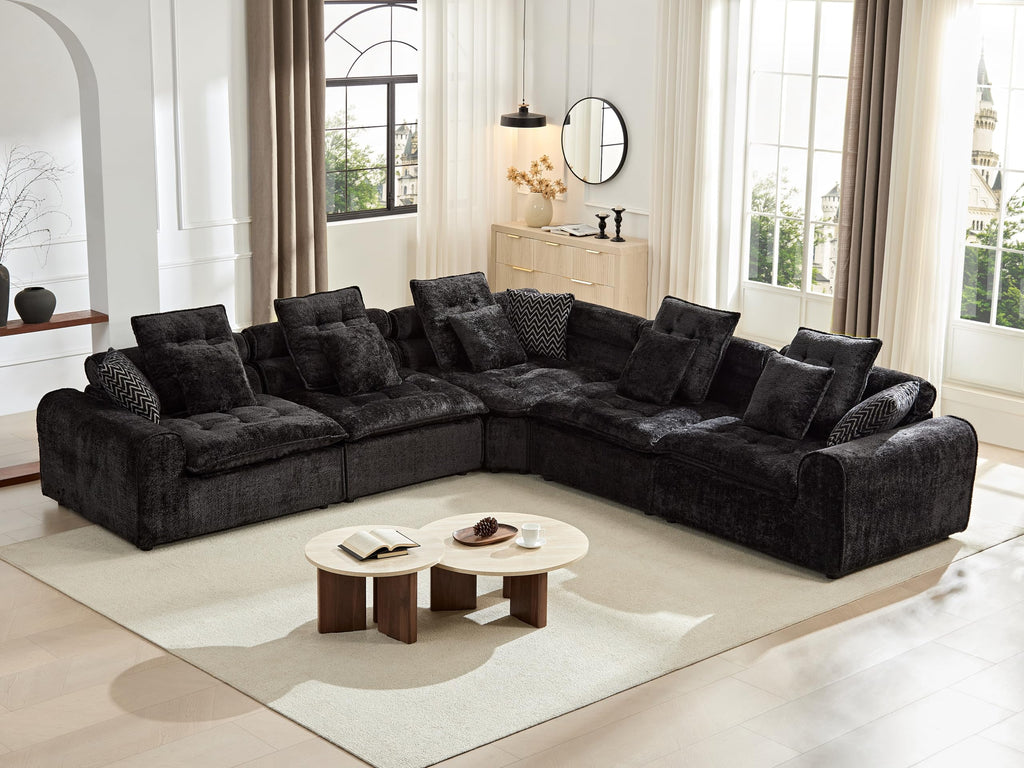125'' Oversized Deep Seat Cloud Boneless Sectional Couch with Corner. Black
