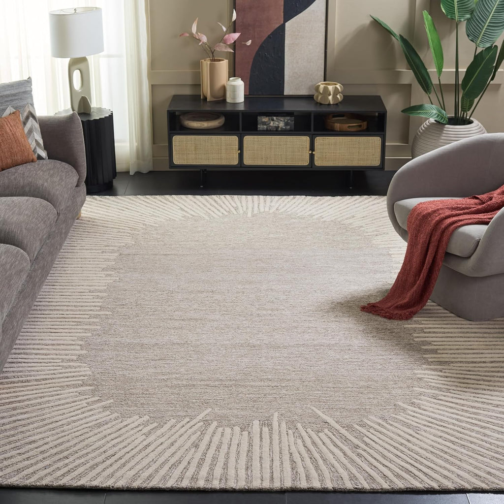 Handmade Wool Area Rug - Abstract - X-Large - Modern Design, Natural & Ivory
