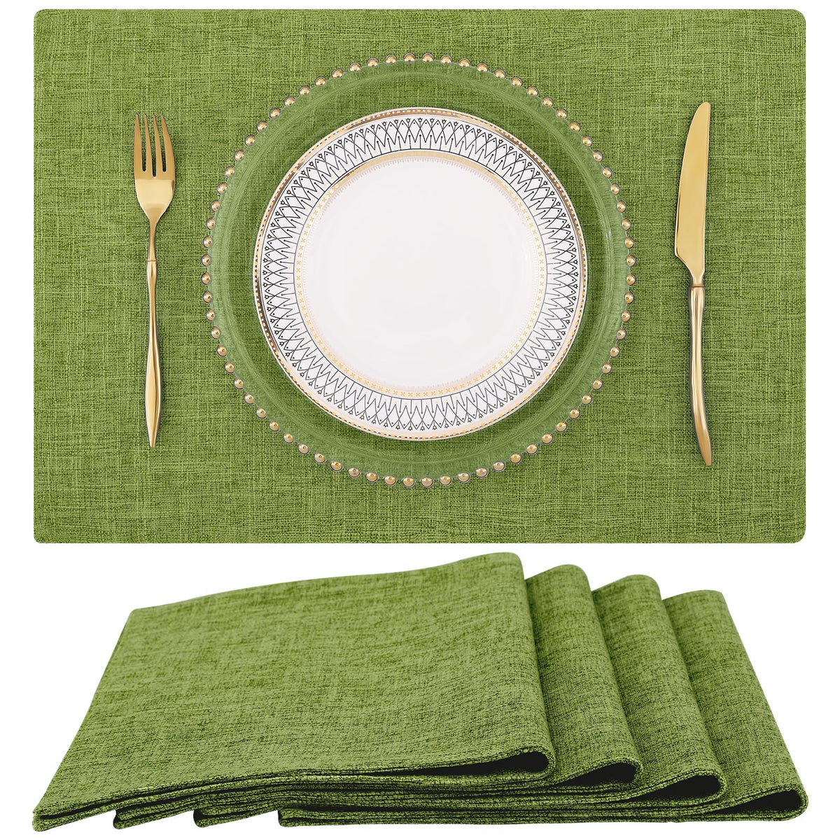 Faux Cotton Linen Placemats Set of 4, Cloth Dining Table Mats