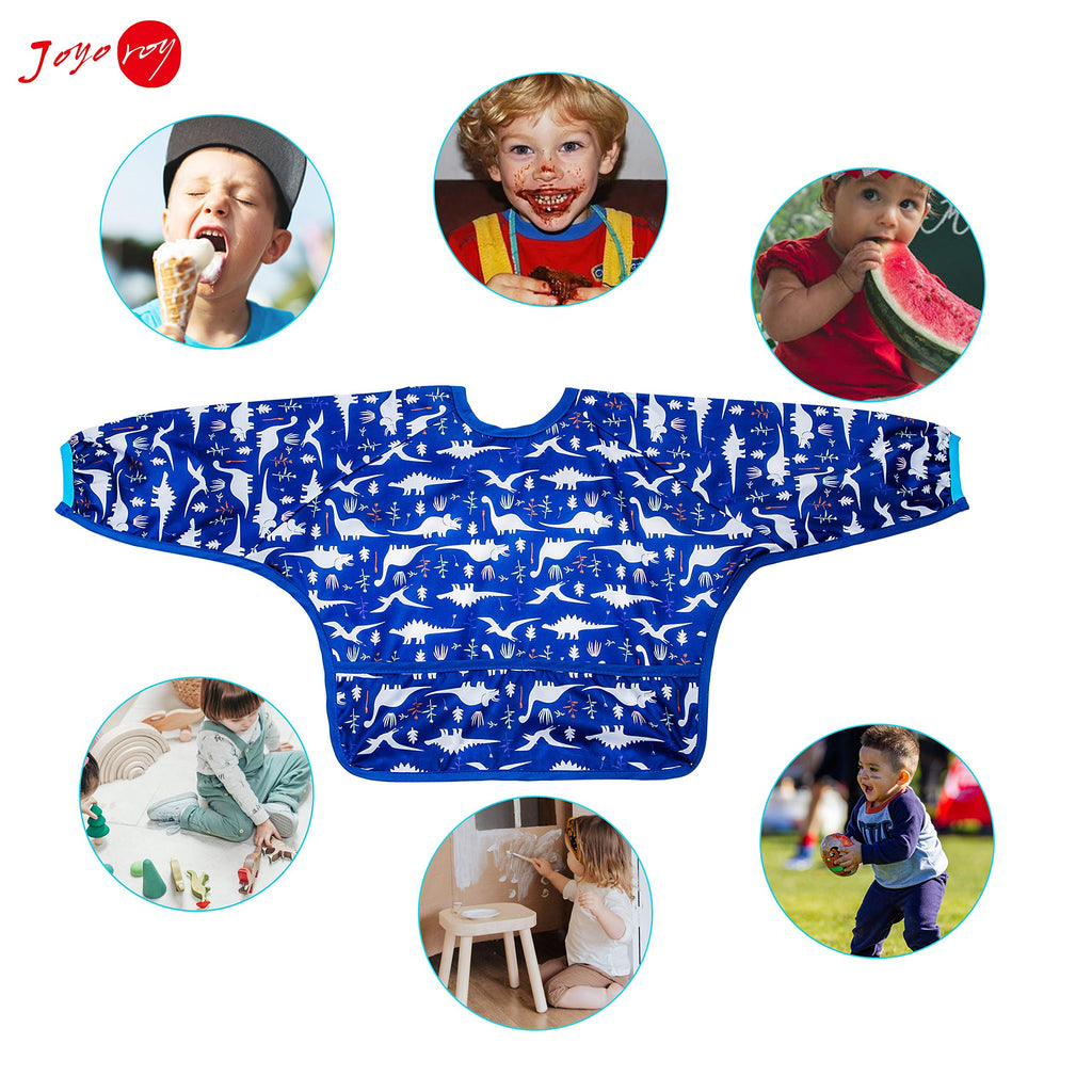 Mess Proof Baby Bibs for Eating Waterproof Toddler Bibs for Boys Soft Machine Washable Long Sleeve Bib 1-3 Years