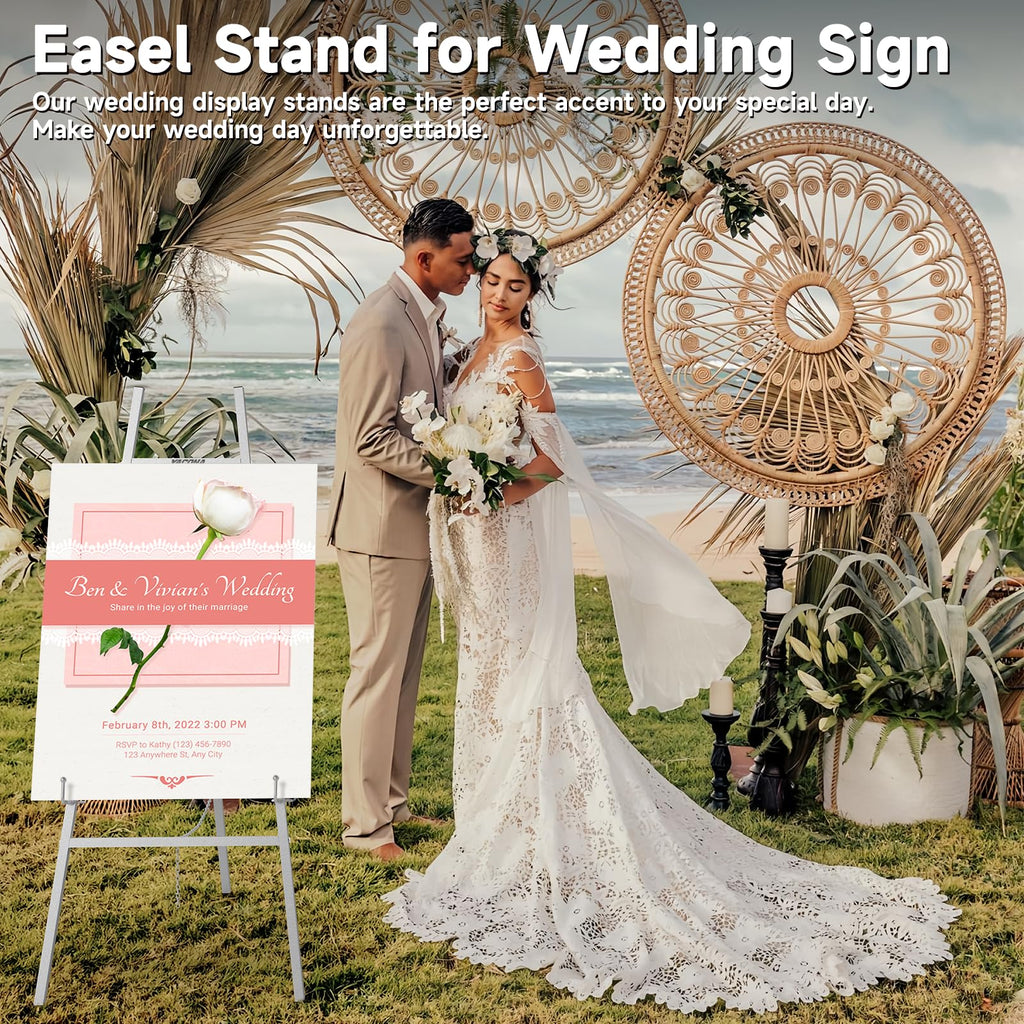 Easel Stand for Sign, Metal Display Easel with Adjustable Chain, Silver
