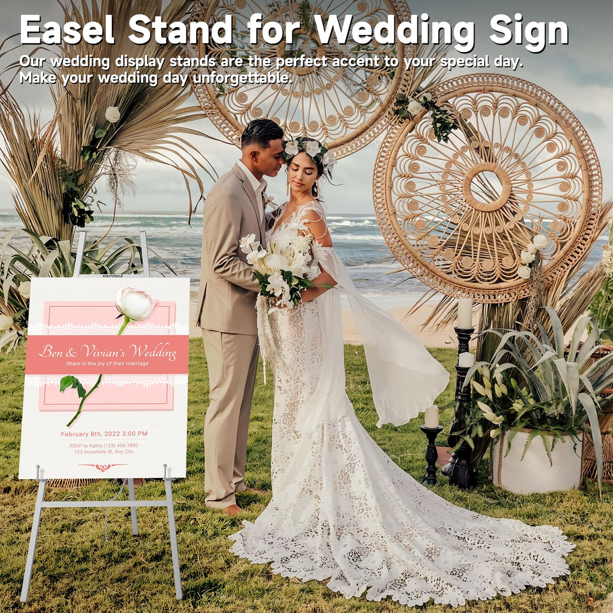 Easel Stand for Sign, Metal Display Easel with Adjustable Chain, Silver