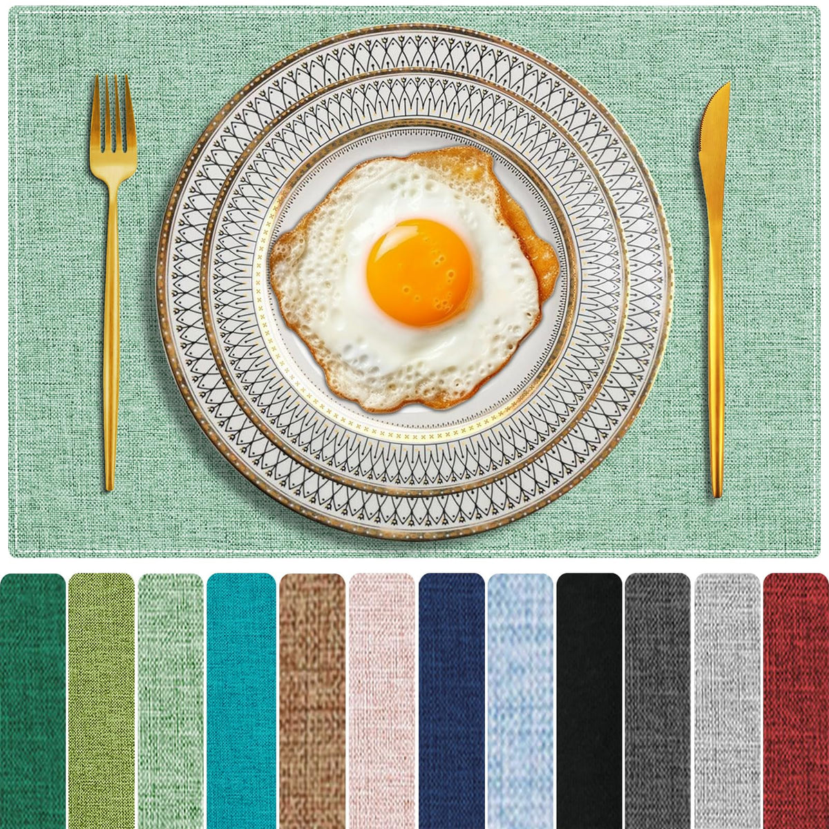 Cloth Placemats Set of 4, Cotton Linen Blend Place Mats, Soft Green