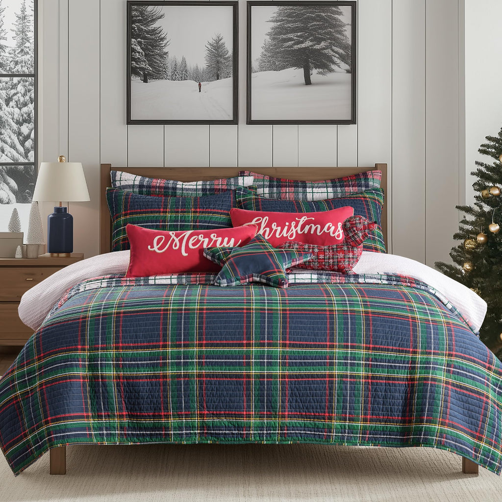 Spencer Plaid Navy - Quilt (68x86in.) - Plaid - Red Green White - Reversible - Cotton