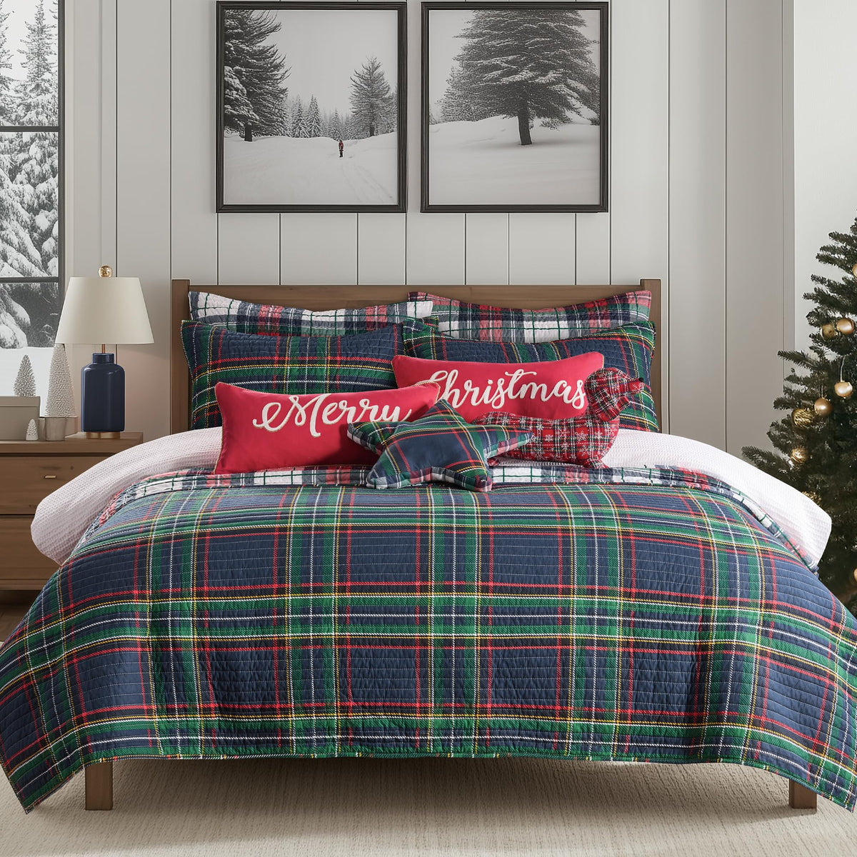 Spencer Plaid Navy - Quilt (68x86in.) - Plaid - Red Green White - Reversible - Cotton