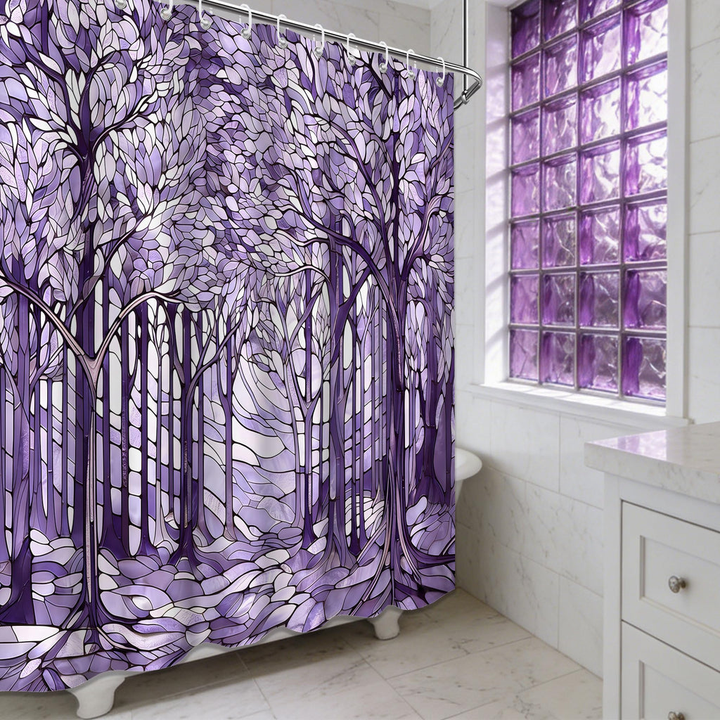 Extra Long Shower Curtain Extra Tall Light Purple Stained Glass XL Abstract Art Nouveau Shower Curtains for Large