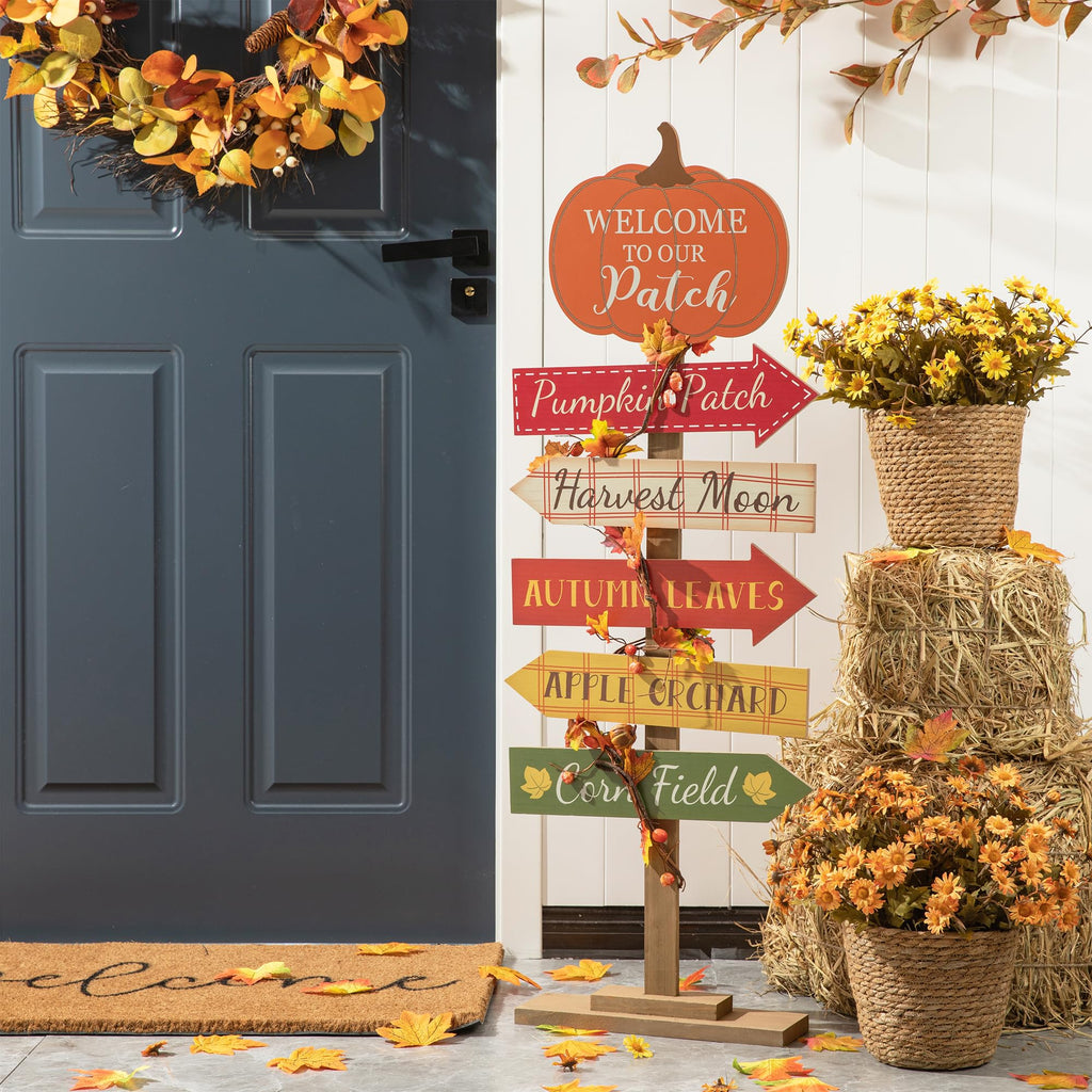 42.5"H Fall Wooden Pumpkin Patch Porch Decor, Rustic Fall Harvest Welcome to Our Patch Yard Sign, Farmhouse