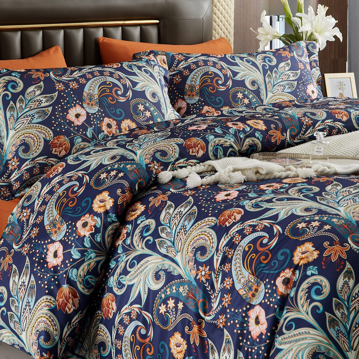 7 Piece Paisley Flower Bedding Comforter Bed in a Bag Set