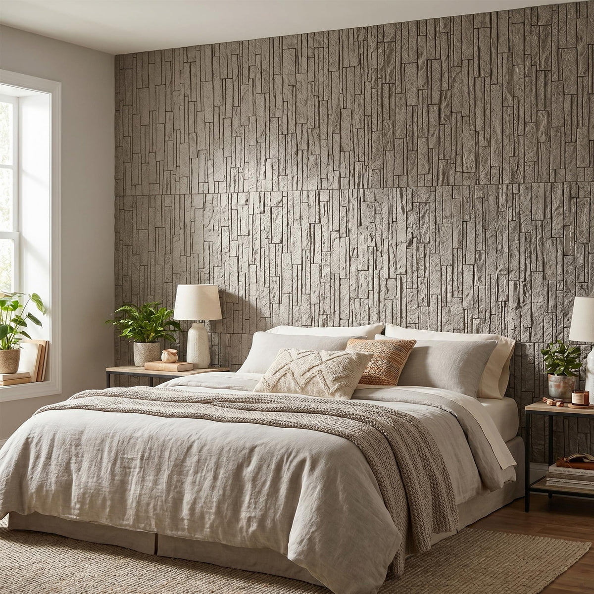 3D Stacked Ledger Stone PU Wall Panels, 23.6"x47.2" Speckled Grey