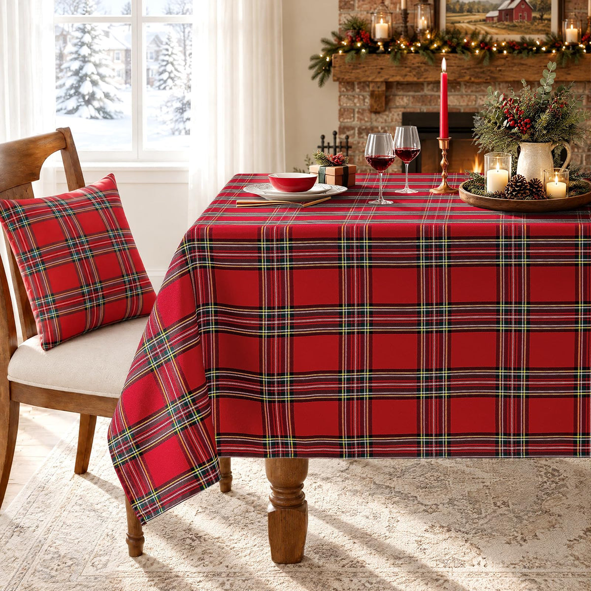 Christmas Checkered Tablecloth Rectangle Christmas Tablecloth Washable