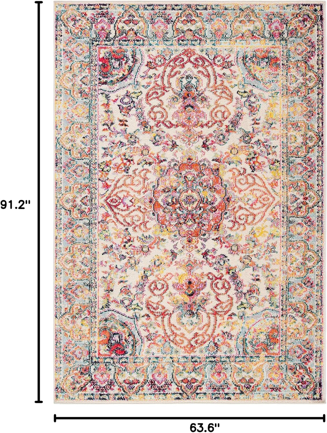 Madison Collection Area Rug, Ivory & Red, Boho Chic Medallion Distressed Design, Non-Shedding & Easy