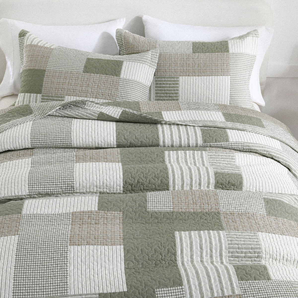 Quilt Set - 100% Cotton Farmhouse Reversible Plaid Bedding
