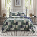 Patchwork Farmhouse Green/Navy Quilt Set, 3pc