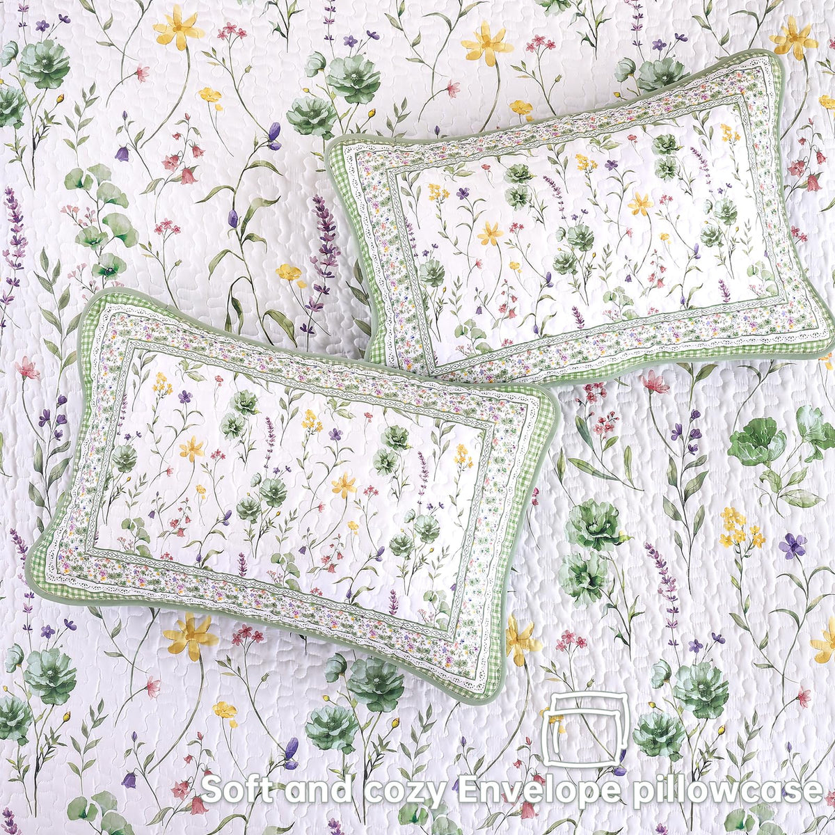 Floral Quilt Set, 3 Pcs Green Bedspreads Coverlet Set