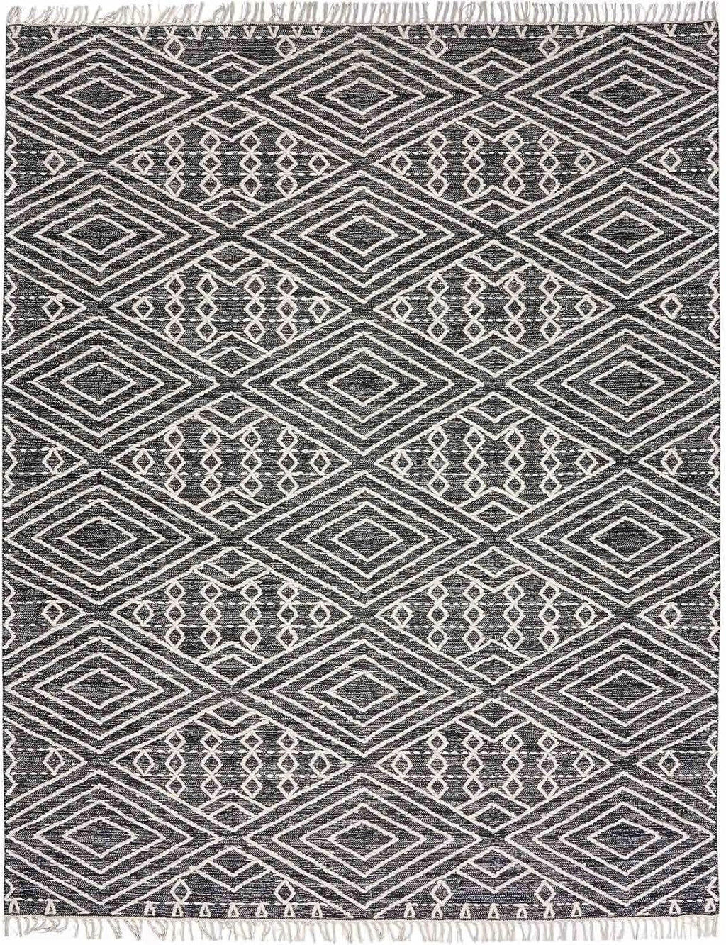Sumac Living Room, Bedroom Area Rug - Geometric Diamond Tribal Trellis Border - Bohemian Transitional Tribal Boho
