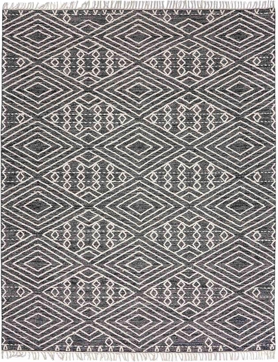 Sumac Living Room, Bedroom Area Rug - Geometric Diamond Tribal Trellis Border - Bohemian Transitional Tribal Boho