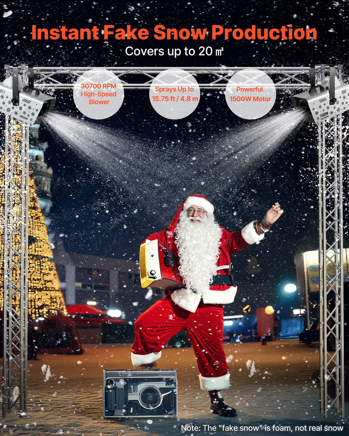 Snow Machine, 1500W Handheld/Hanging Snow Maker By Wireless Remote Control, Portable Snowmaking Machine, High Output