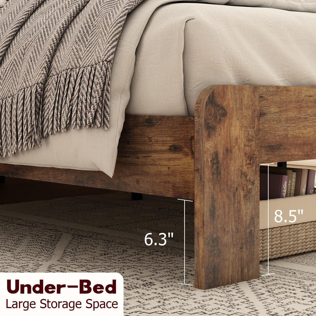 Wood King Size Bed Frame with Headboard and Footboard, Dark Brown