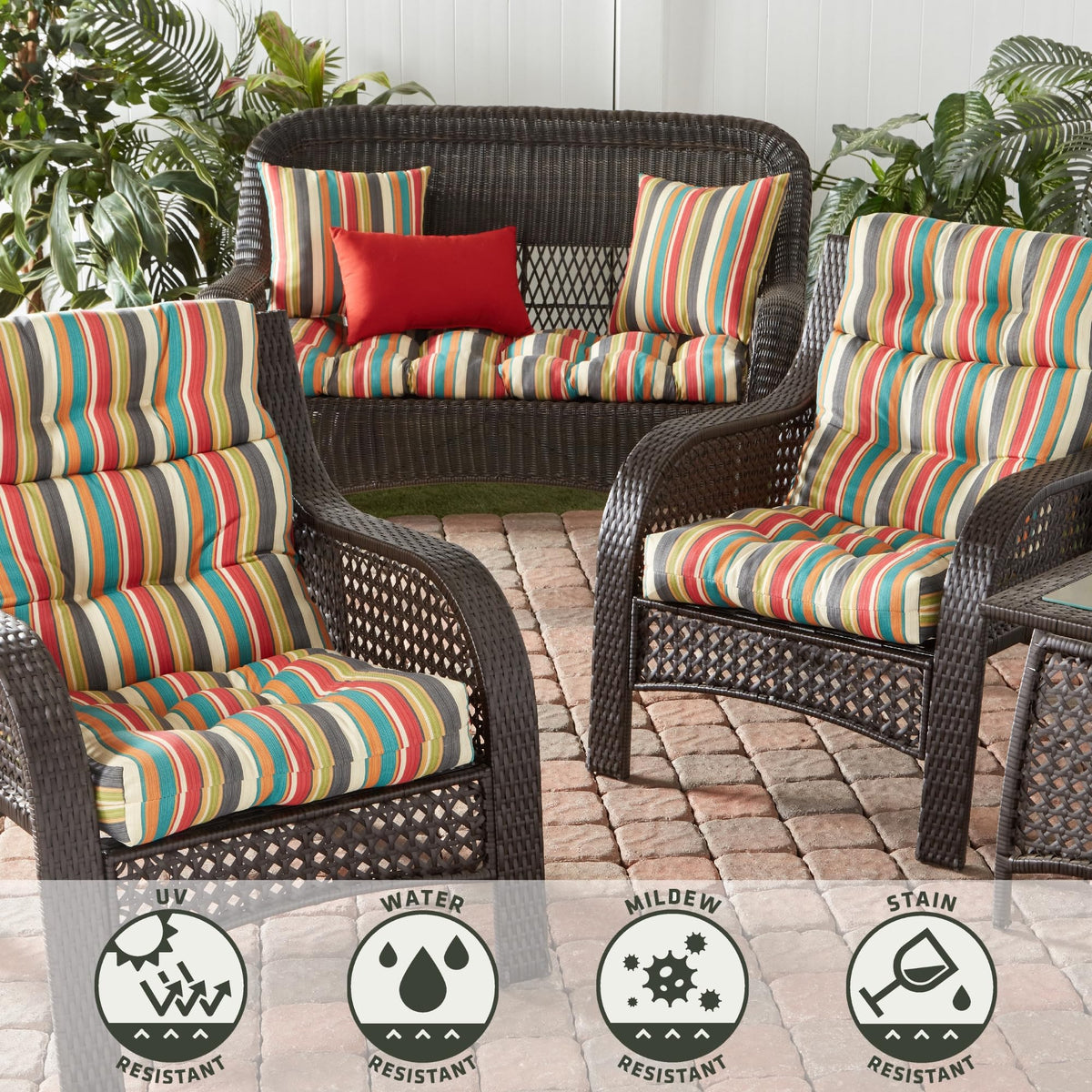 Outdoor 17-inch Square Decorative Throw Pillow, 2-Pack, Adobe Stripe