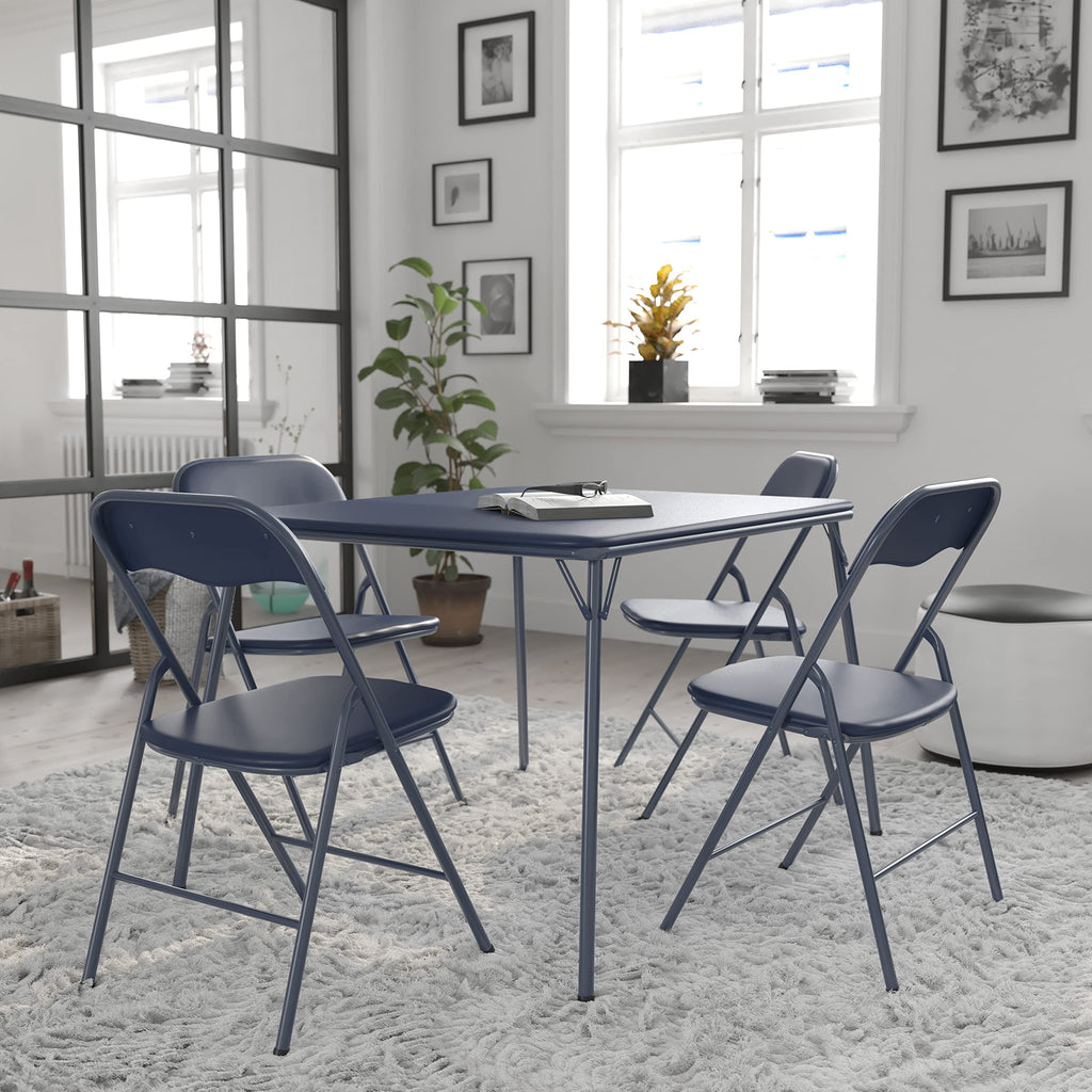 Madison 5-Piece Folding Card Table and Chair Set, Navy