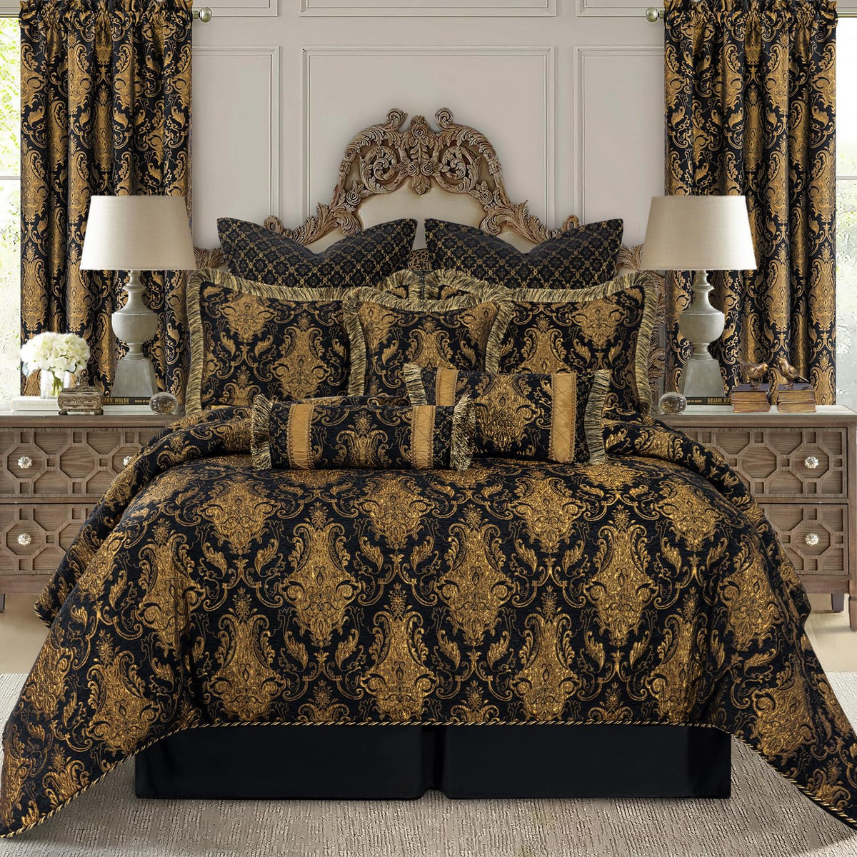 9-Piece King Size Comforter Set, Classic Damask Bedding Set