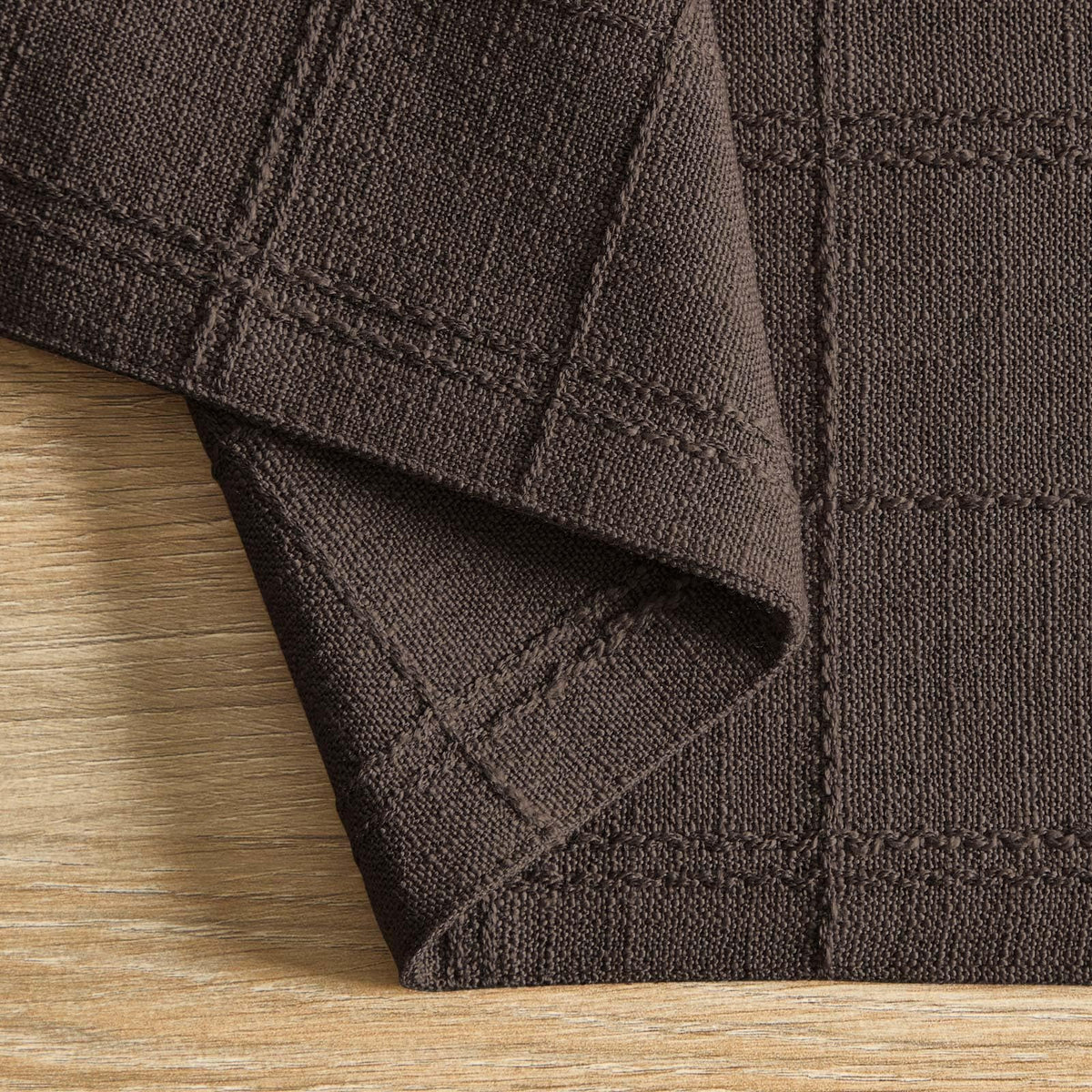 Linen Checked Farmhouse Placemats Set of 6, Chocolate 13x19in