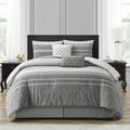 Comforter Set, 6 Piece, Color Grey, Geometric Jacquard Bedding Set, Matching Bedskirt, Pillows & Shams