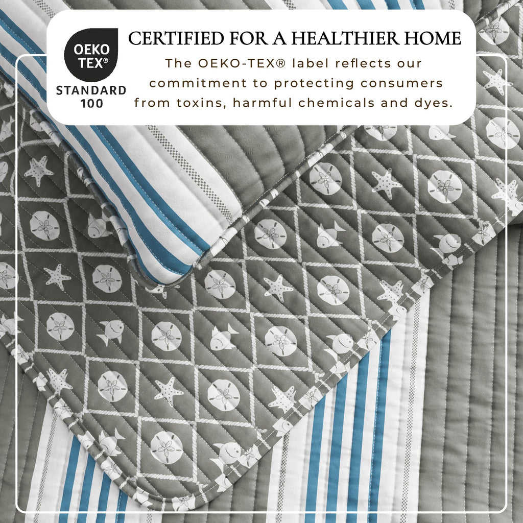 Coastal Quilt Set - 3-Piece Size Stripe Bedding Set - Lightweight, All-Season, Reversible Bedspread