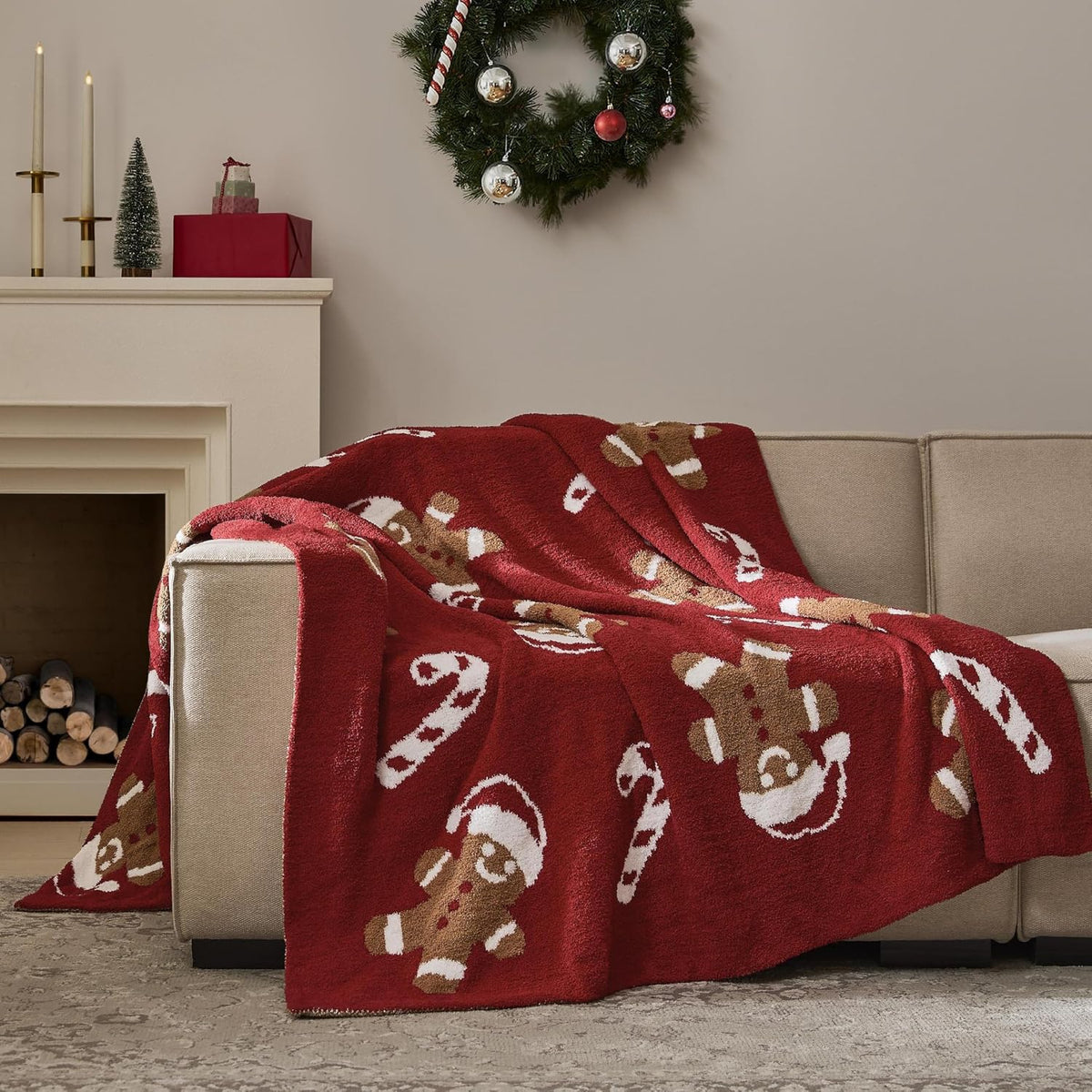 Christmas Throw Blanket Gingerbread Man Reversible Super Soft Knitted Blankets Couch Bed Sofa Microfiber Warm Cozy