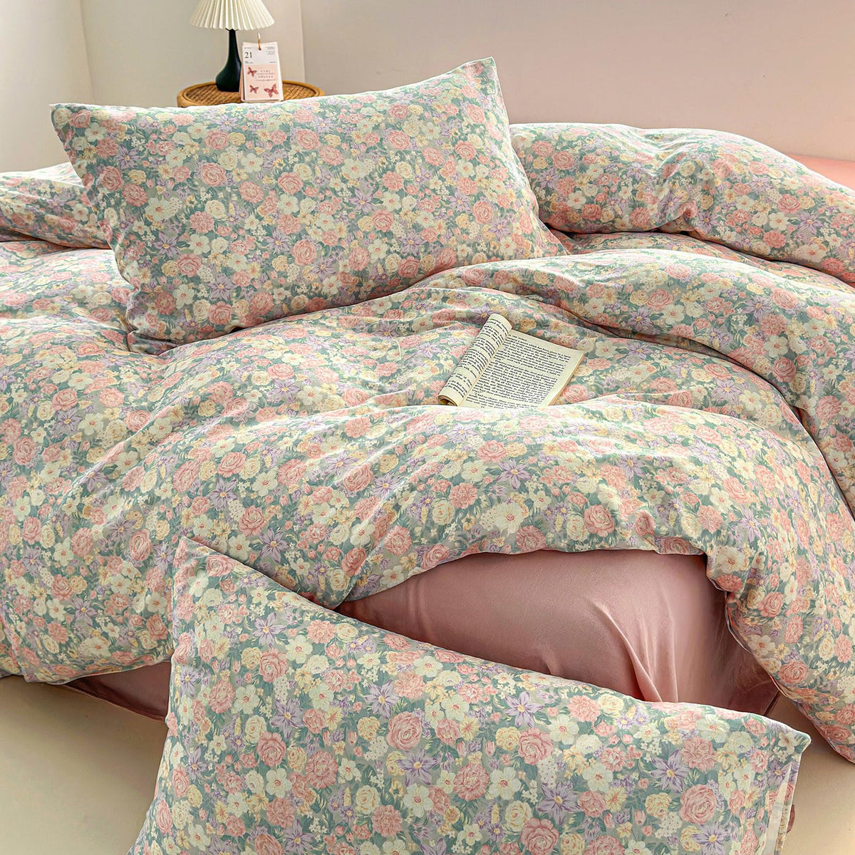 Floral Duvet Cover Queen Size Cotton Double Gauze Queen Comforter Cover Boho Cute Muslin Zipper Duvet Cover Set with