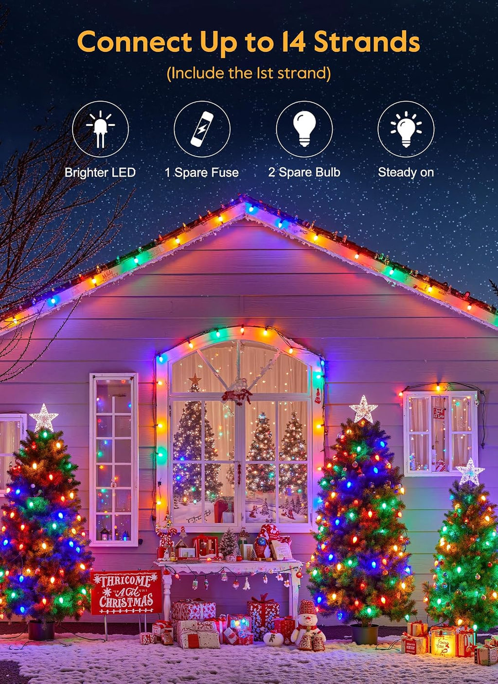 Vintage Christmas Lights Outdoor, 50Ft C9 String Lights with 50 LED Bulbs