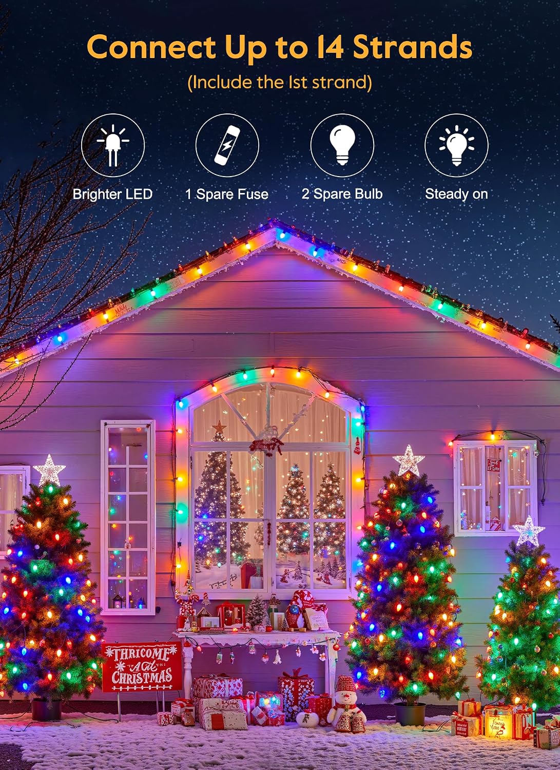 Vintage Christmas Lights Outdoor, 50Ft C9 String Lights with 50 LED Bulbs