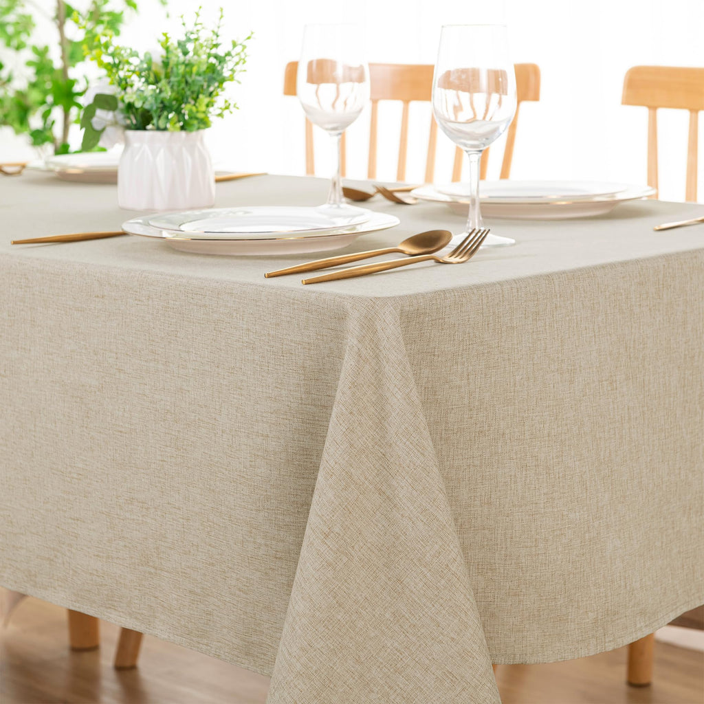 Rectangle Faux Linen Tablecloth, Table Cover, 60 x 120 Inch, Beige