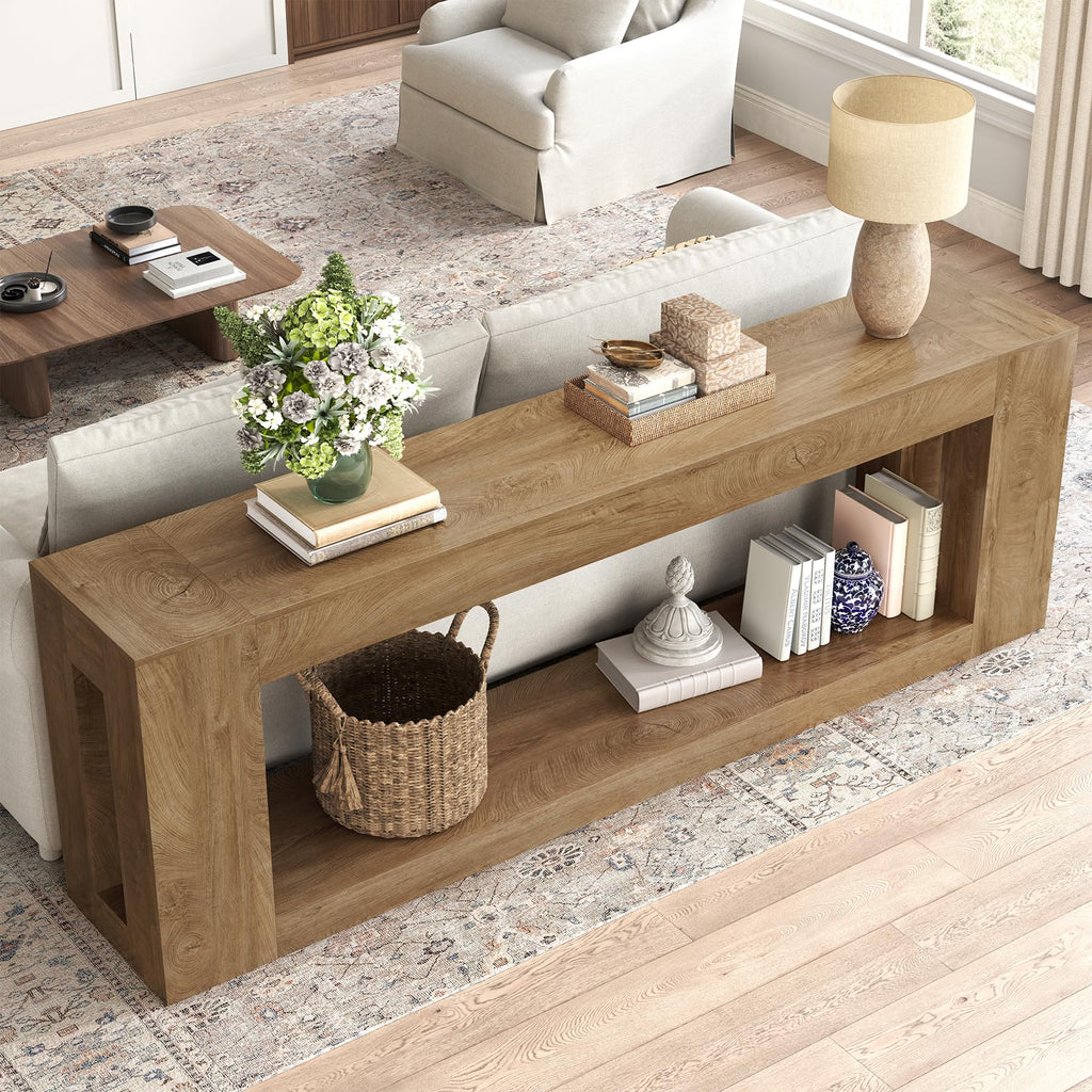 82-Inch Console Table with Storage Shelf, Farmhouse Entryway Table