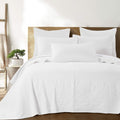 By - Emory Quilt Set -King Quilt + Two King Pillow Shams - Microfiber Waffle Jacquard - Scroll Leaf - White - Quilt