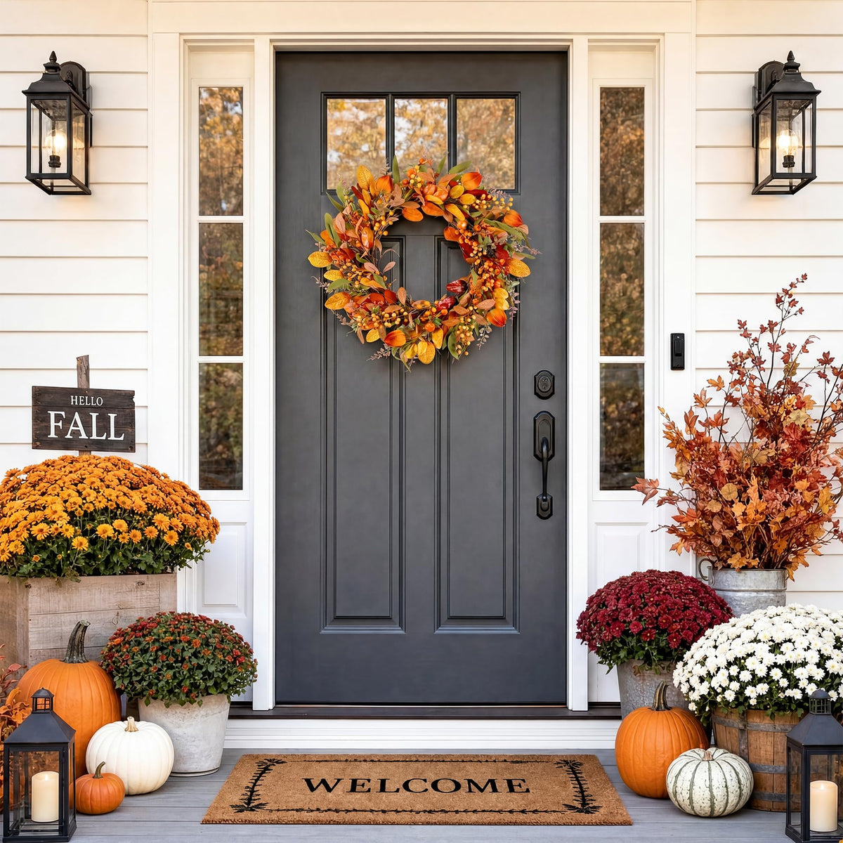 22" Fall Wreath for Front Door Pumpkin Artificial Wall Decor Autumn