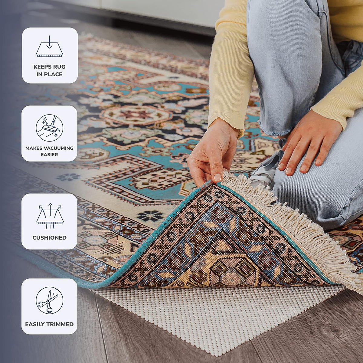 Super Grip, 2'6" x 10', Cushioned Non-Slip Rug Pad for Area Rugs and Runner Rugs, Rug Pad for Hardwood Floors - Set of 25