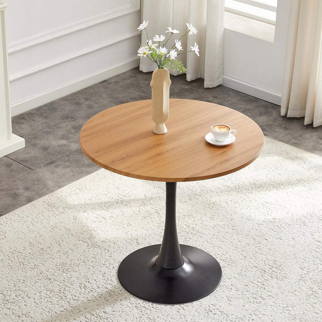 Inspired Saarinen Style Wood Round Dining Table for Small Space, 32" Tulip Tables with Metal Pedestal Base, Bistro Table for 2/3/4 People