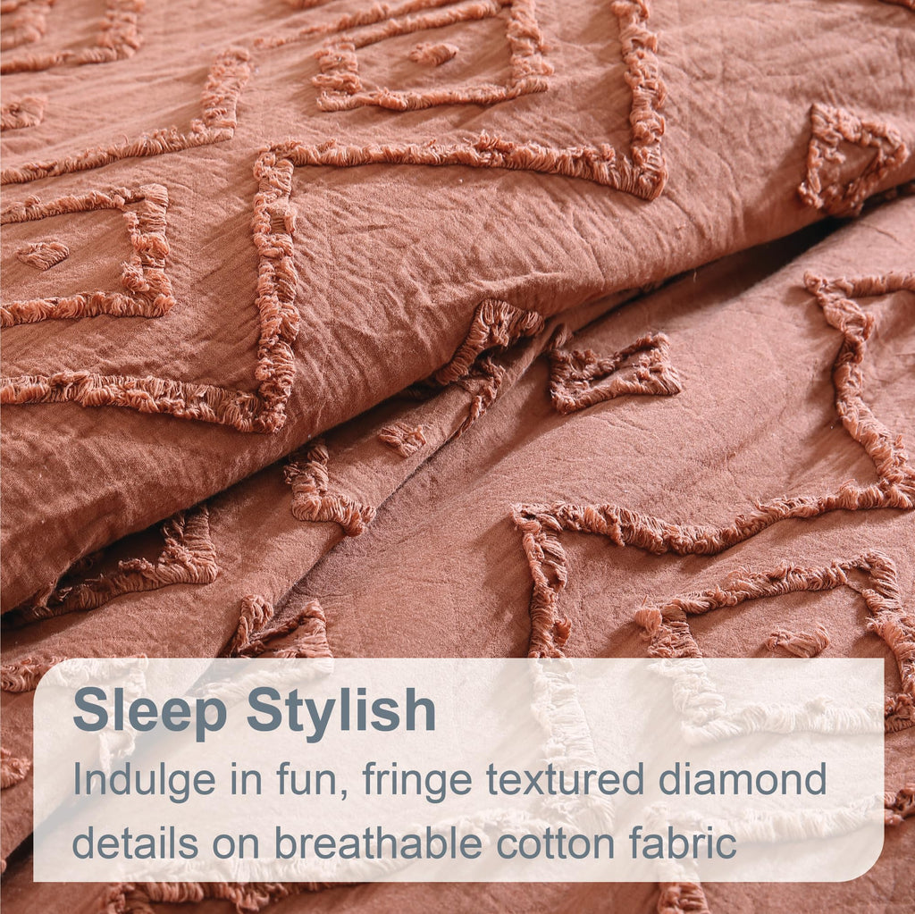Rukai 100% Cotton Washed Clip Jacquard Gauze 5-Piece Bedding Comforter Set, All Season & Breathable, Oeko-TEX