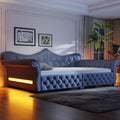 Queen Size Upholstered Daybed with LED Lights, Convertible Sofa Bed with Nailhead Trim, Tufted Design, Wooden Frame