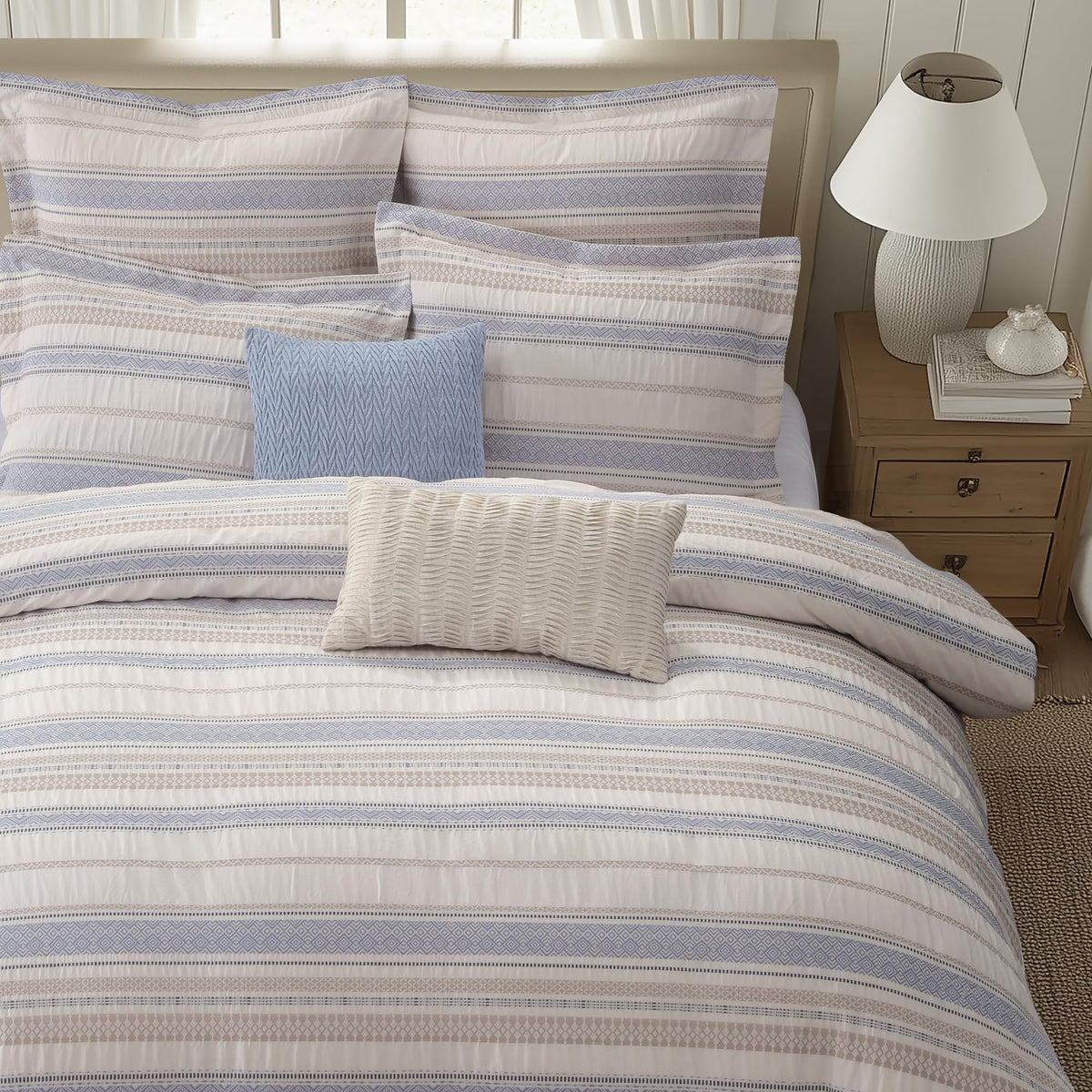 Pickford Chambray Duvet Cover Set - Duvet Cover + One Standard Sham - Jaquard - Chambray, Taupe and Cream