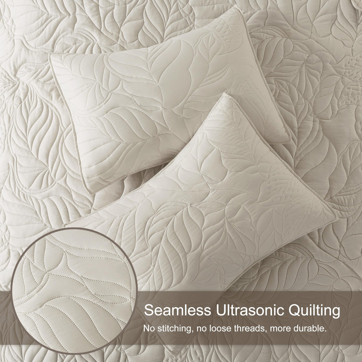 Beige California Quilt Set, Oversized Neutral Soft Lightweight Bedspread, Farmhouse Rustic Country