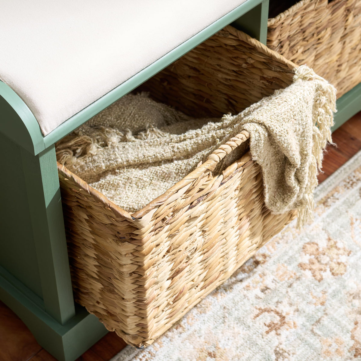 Freddy Wood Storage Bench, 33" Farmhouse Dusty Green