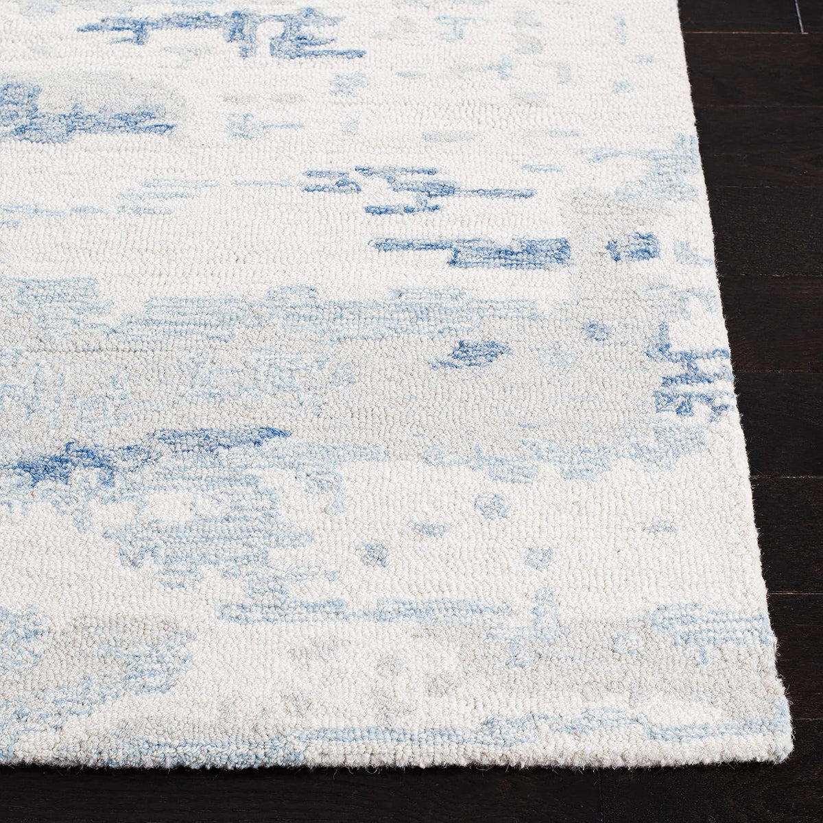 Abstract Collection Area Rug, Ivory & Blue, Handmade Abstract Wool, Ideal for High Traffic Areas in