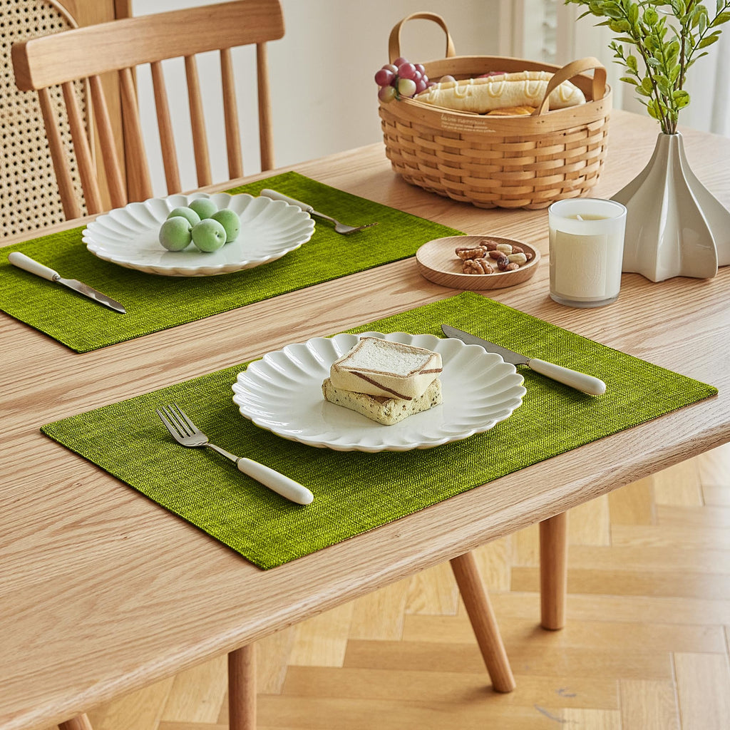 Faux Linen Cloth Placemats Set of 12-12 x 18 Inch, Lime Green