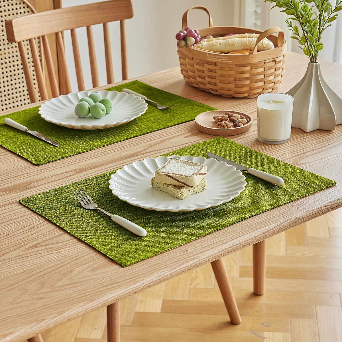 Faux Linen Cloth Placemats Set of 12-12 x 18 Inch, Lime Green