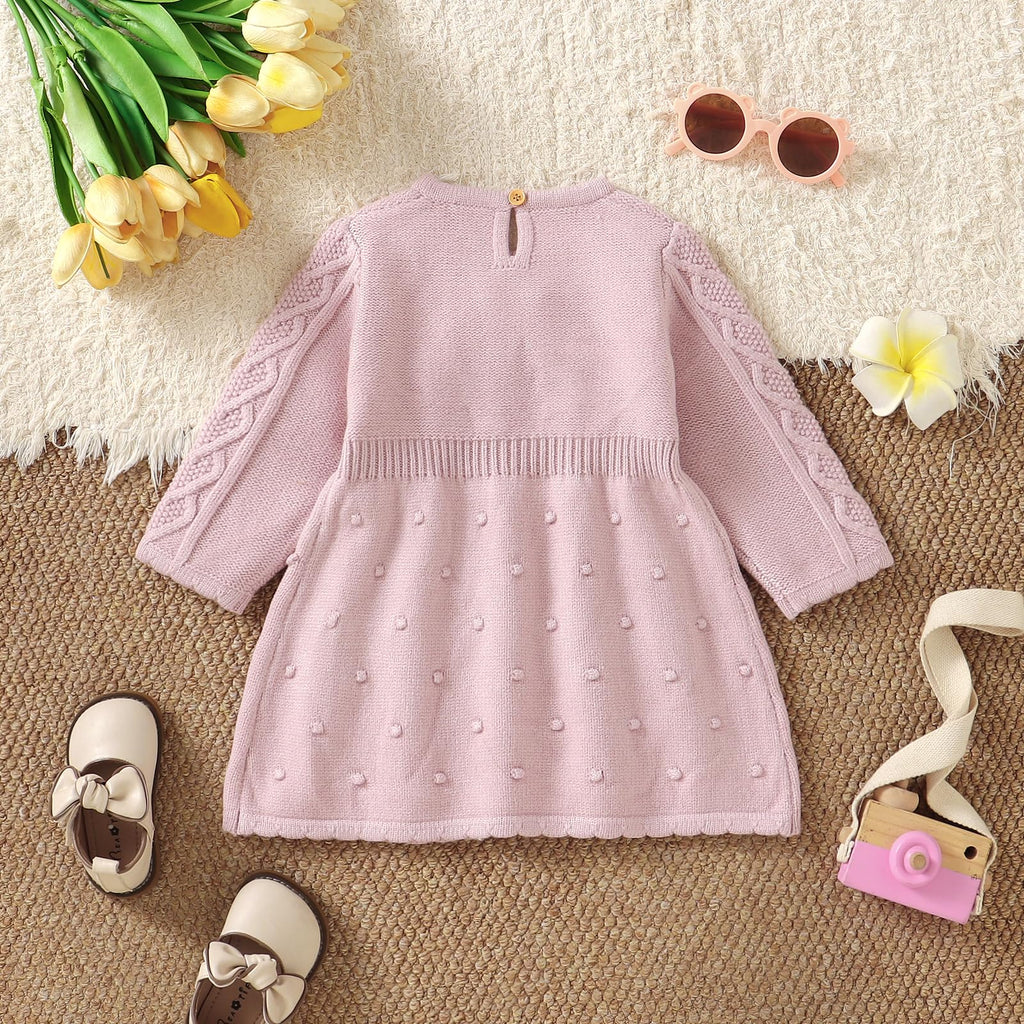 Toddler Baby Girl Sweater Dress Pompoms Long Sleeve Pink